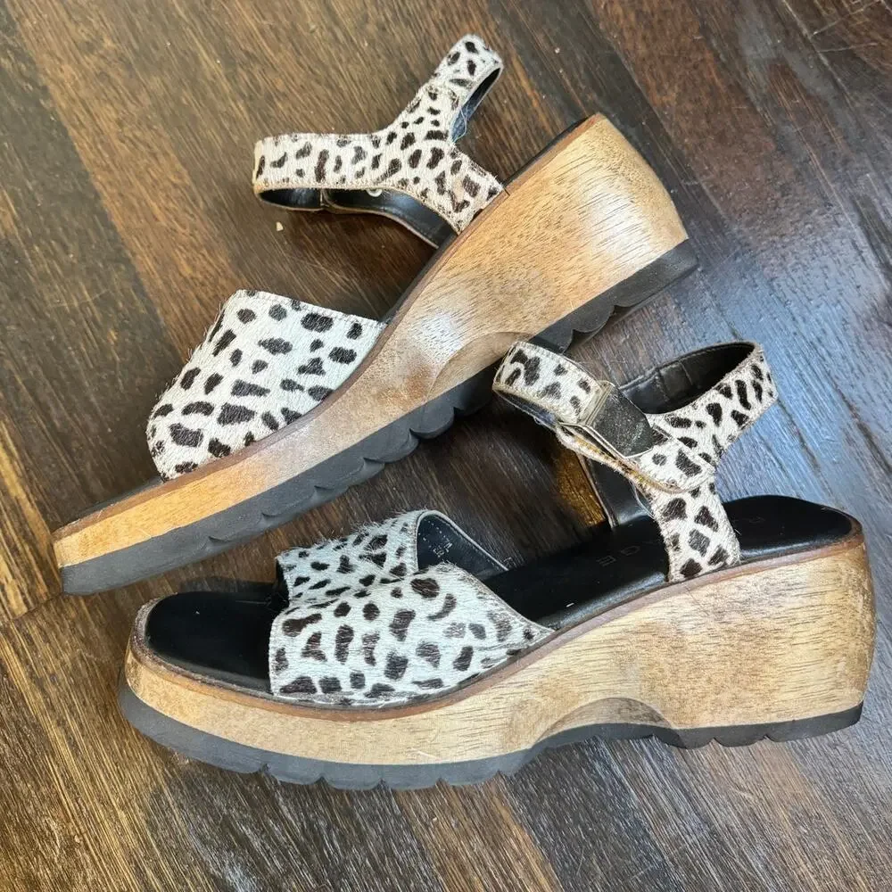 Rampage | Vintage Y2K Leopard Wedge Platform Square Toe Sandals Leather Fur Sz 7
